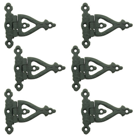 Black Door Strap Hinge 3" Wrought Iron RSF Finish Barn Door Hinges Pack of 6