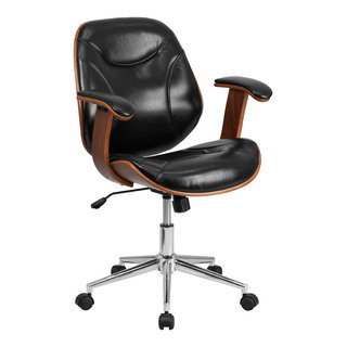 Flash Furniture Mid Back Black Leather Executive Wood Swivel