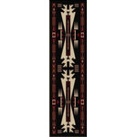 American Dakota - Horse Thieves Rug, Black, 2'x8', Runner - The two central figures in this rug may have just returned from a horse raid.  The inlaid arrows tell part of the story.  This striking rug turns an ordinary room into ?The? room.  Made in America!