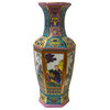 Chinese Turquoise Rich Multi-Color Print Graphic Porcelain Vase Hws1478