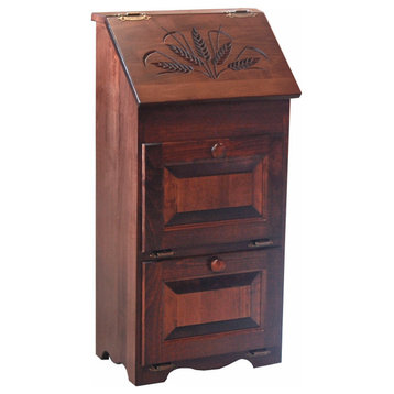 Amish Made Oak Vegetable Bin with Wheat Carving, Asbury Stain