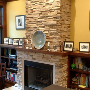 Fireplace, Built in Wood Shelving,