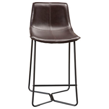 Live Edge Set of 2 Bonded Leather Pub Chairs, Dark Brown