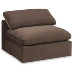 Meridian Furniture - Comfy Beige Linen Textured Fabric Modular Chair, Brown, Velvet, Armless Chair - Give your space a whole new look with this brown Comfy velvet armless chair. This handsome chair fits nicely with other items in the Comfy collection and is a versatile seating option designed for adaptability, comfort and style. Wrapped in rich brown durable velvet upholstery, this chair offers a plush embrace of overstuffed down feather cushions, carefully crafted to deliver the highest level of comfort. The perfect seat for creating an oasis for relaxation, this chair has thick foam surrounding its frame for added support and coziness.