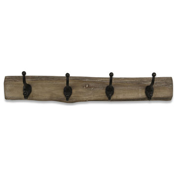 Rustic Wood Plank With 4 Wall Hooks