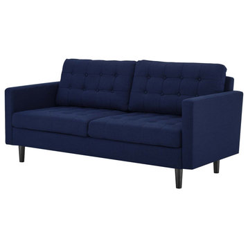 Tufted Sofa, Fabric, Dark Blue, Modern, Living Lounge Hotel Lobby Hospitality