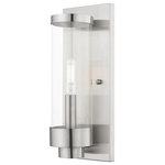 Livex Lighting - Brushed Nickel Transitional Outdoor Wall Lantern - The one light outdoor wall lantern from the Hillcrest collection made of rugged stainless steel features a simple elegant brushed nickel frame paired with closed top clear glass shade. The shade is accented with a banded brushed nickel ring to carry through the theme of finely crafted metal fittings.
