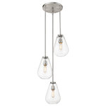 Z-Lite - Ayra Three Light Pendant, Brushed Nickel - An eye-catching three-light pendant perfectly encapsulates the modern aesthetic. Tapered bell-shaped shades are made from clear glass suspended from a sleek steel frame with a brushed nickel finish. The fixture brings a chic cutting edge to a contemporary kitchen or dining room.