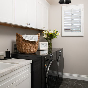 A soothing yet stylish laundry room