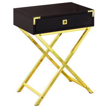 Accent Table 24"H, Espresso, Gold Metal