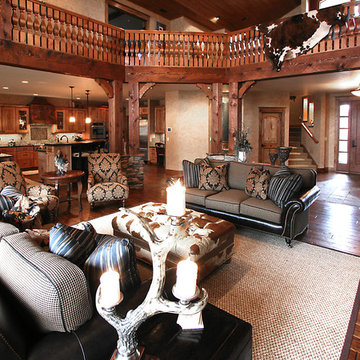 Beautiful railing looking down on magnificent great room