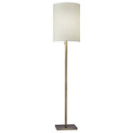 Adesso - Liam Floor Lamp - The Liam Floor Lamp is an elegant style that highlights simple materials and a classic silhouette. A thick antique brass metal pole supports a light beige textured fabric shade. A tall cylinder shade is contrasted by a compact square shaped metal base. A simple pull chain turns the lamp on and off. A subtle clear cord trails out from the base. Place this floor lamp in your living room for a soft, modern look.