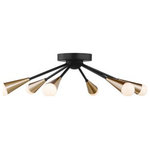 Sea Gull Lighting - Sea Gull Lighting 7000606-848 Clive - 6 Light Semi-Flush Mount In Contemporary a - The Sea Gull Collection Clive six light semi-flushClive 6 Light Semi-F Satin Brass MidnightUL: Suitable for damp locations Energy Star Qualified: n/a ADA Certified: n/a  *Number of Lights: 6-*Wattage:60w Incandescent bulb(s) *Bulb Included:No *Bulb Type:Incandescent *Finish Type:Satin Brass