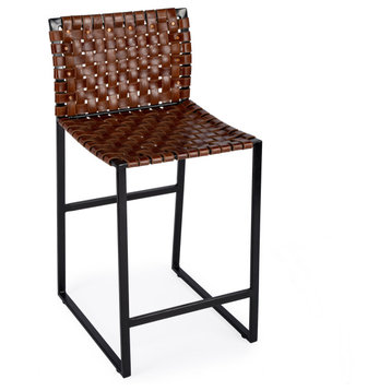 Urban Woven Leather 25" Counter Stool, Brown