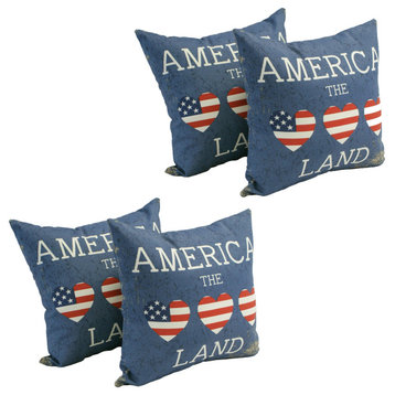 Spun Polyester 17" Outdoor Throw Pillows, Set of 4, America The Land