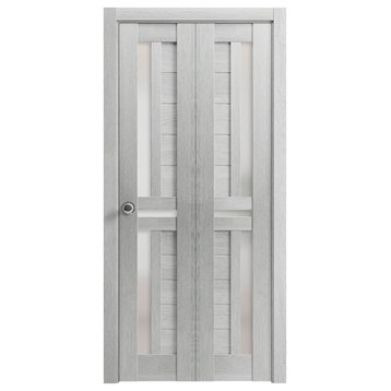 Closet Bi-fold Doors 64 x 84, Veregio 7288 Light Grey Oak & Frosted Glass