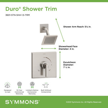 Duro Shower Trim Kit Wall Mount, Single Handle/Spray 1.5 GPM, Satin Nickel
