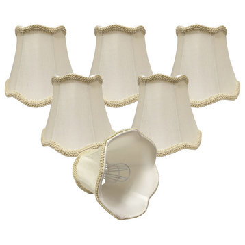 5" Scalloped Bell, Eggshell, Clip-On Chandelier Lamp Shade, Set of 6