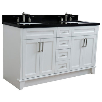 61" Double Sink Vanity, White Finish And Black Galaxy Granite