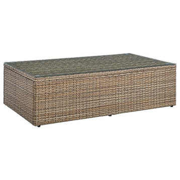 Modway Convene Outdoor Glass & Synthetic Rattan Coffee Table in Brown