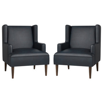Otfried Vegan Leather Accent Chair, Set of 2, Navy