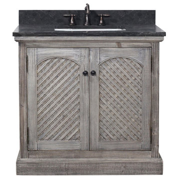 Rustic Single Sink Vanity With Rectangular Sink With Limestone Top
