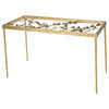Contemporary Desk, Large Glass Top With Unique Butterfly Detailing, Antique Gold