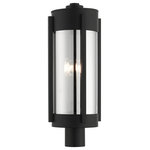 Livex Lighting - Sheridan 3 Light Black/Brushed Nickel Candles Large Outdoor Post Top Lantern - The Sheridan outdoor collection has a clean, crisp look and contemporary appeal. This three-light stainless steel large post top lantern has a black finish with brushed nickel finish candles and features electrical plated smoke glass.