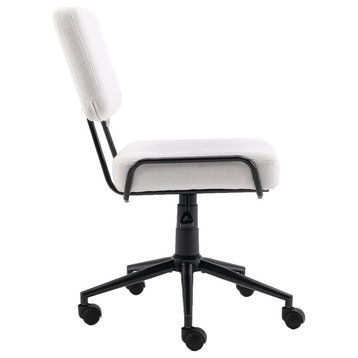 Corduroy Desk Chair Task Chair Adjustable Height, Swivel Rolling Chair, White