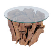 vidaXL Solid Teak Wood Coffee Table Glass Tabletop Living Room Side Tea Stand
