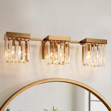 LNC Modern/Contemporary 3-Light Polished Gold Crystal Bathroom Vanity Lights