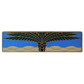 Horizontal Royal Palm Pull, Antique-Style Brass-Periwinkle