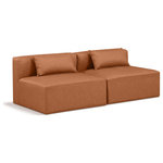 Meridian Furniture - Cube Upholstered Modular Sofa, Cognac, 2-Piece: 2 Armless Chair, Vegan Leather - Elevate your space with the luxurious Cube Vegan Leather Modular Sofa. This modular sofa exudes modern elegance, charm, and comfort making it a perfect addition to any contemporary living space. Its clean lines and cube shape are reminiscent of minimalist design, while the plush cognac vegan leather upholstery adds a touch of luxury and sophistication. The chair's versatile construction and geometric aesthetic seamlessly integrate into various design styles, from sleek living rooms to chic home offices, embodying the essence of modern design and creating a sense of order and tranquility in your space.