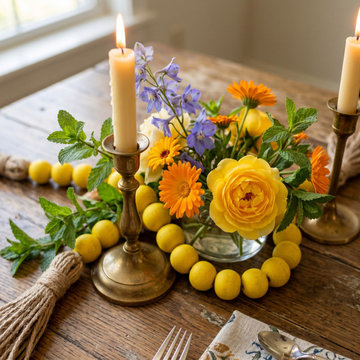 Lemon Yellow Handmade Wood Bead Garland with Jute Tassels