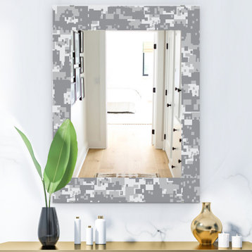 Designart Gray Pixelation Midcentury Frameless Wall Mirror, 24x32