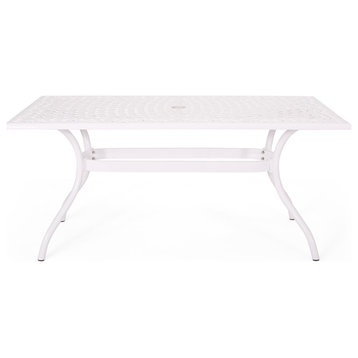 Veronica Traditional Outdoor Aluminum Rectangular Dining Table, White