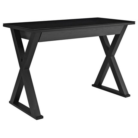 48" Black Glass Computer Desk, Black