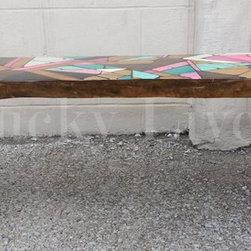 Geometric Painted Live Edge Coffee Table - Indoor Benches