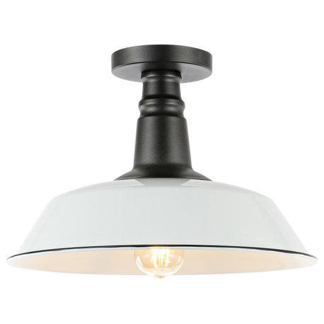 Camila 14" 1-Light Indoor/Outdoor LED Semi Flush Mount, White/Black