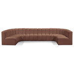 Meridian Furniture - Arc Vegan Leather Upholstered 8-Pc. U-Shaped Modular Sectional, Cognac - Unleash modern opulence with the Arc Vegan Leather 8pc. Sectional. Crafted for the modern connoisseur, this Sectional injects an air of refined luxury into any space. Its sleek silhouette, upholstered in supple cognac vegan leather, exudes timeless sophistication while the deep channel tufting adds textural intrigue, further elevating the chair's visual appeal. The modular design makes it a versatile chameleon, effortlessly adapting to your evolving needs and preferences. Whether you envision it gracing a chic living room corner, basking in the glow of a bedroom window, or adding a touch of drama to a home office, the Arc seamlessly complements your unique interior aesthetic.
