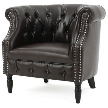 GDF Studio Akula High Back Club Chair, Brown Leather