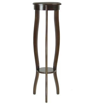 Round Pedestal Stand With Open Bottom Shelf And Flared Legs, Brown