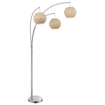 Lite Source 3-Lite Arch Lamp, Polished Silver, Natural Finish Bamboo