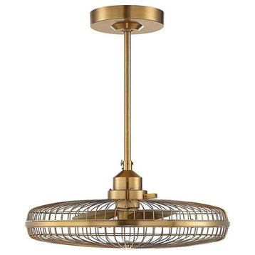 Classic Cage Frame 3-Blade Ceiling Fan in Warm Brass Finish Gold Metal Blades