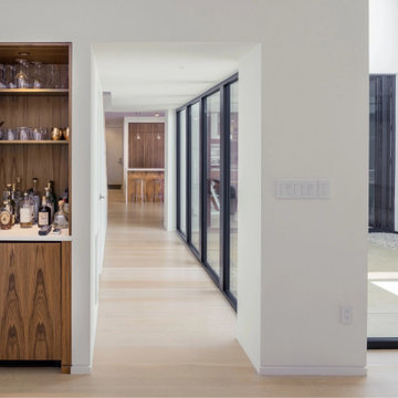 Rift White Oak Wide Plank Flooring, Home Bar and Hallway