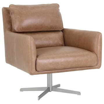 Elton Swivel Lounge Chair, Marseille Camel Leather
