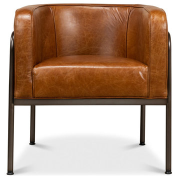 Breda Retro Brown Leather Accent Tub Chair