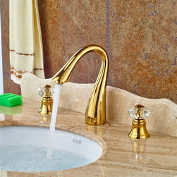 Paphos Gold Finish Bathroon Sink Faucet with Crystal Handle - Bathroom Sink Faucets