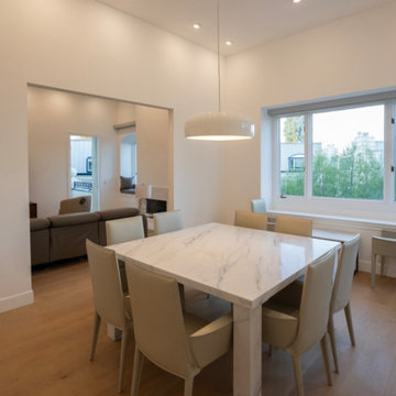 Marble Dining Table Beneath Drum Pendant
