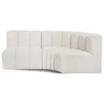 Meridian Furniture - Arc Boucle Fabric Upholstered 3-Pc. L-Shaped Modular Sectional, Cream - Give your living room or den the perfect blend of style and versatility with this Arc boucle fabric curved modular Sectional. Part of the Arc modular furniture collection, this Sectional comes upholstered in rich cream boucle fabric and features deep channel tufting that adds a touch of luxury while enhancing comfort and support. A seamless combination of form and function, this chair can be used with other Arc pieces to create a myriad of configurations in your well-curated room.